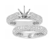 2.40 ct Ladies Pave Set Diamond Cut Diamond Semi Mounting Engagement Ring Set