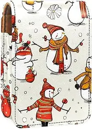 Lipstick Case,Leather Lip Gloss Lipstick Organizer with Mirror,Mini Lipstick Holder Bag,Cartoon Cute Snowmen