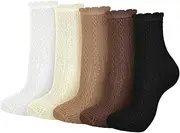 [BOTRFMUNY] 5 Pairs Womens Ruffle Socks Cute Frilly Lace Socks Macaron Plush Socks Cotton Socks for Girls Women for Women Girl