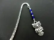 A TIBETAN SILVER OWL CHARM BLUE CRYSTALS BOOKMARK. NEW.