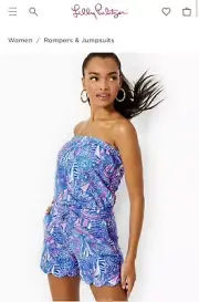 Lilly Pulitzer Jace Strapless Romper Boca Blue It’s A Sailabration Medium NWT