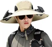 Solar Roof Men's Big Hat Roof Charging Fan Summer Hat Roof Top Fisherman's Hat (Khaki)