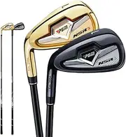 Left Hand and Right Handed Golf Irons Clubs High Fault Tolerance Long Distance Strong Irons Set Men's Golf Clubs (Gold,Left Hand-Steel Rod)
