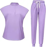 [yuksok] Women Uniform Scrub Set Clothes Washable Top and Joggers Pants for Pet Grooming