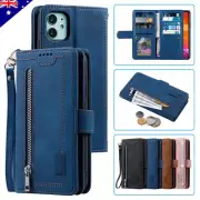 For iPhone 16 16e 15 14 13 12 11 Pro Max 8 7 Flip Case Zip Leather Wallet Cover