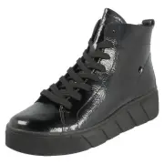 Ladies Rieker Revolution 'W0561' Patent Leather Warm Lined Chunky Ankle Boots