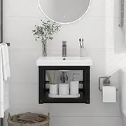 Wall-Mounted Bathroom Washbasin Frame Black 40x38x31 cm Iron,WallMounted Bathroom Vanity Ample Storage, PowderCoated Iron Vanity Suites