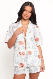 [PUP3] Aaliyah Tie Front Top - Blue Cream XS Blue