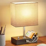 Bedside Table Lamp,Dimmable Table Lamp for Bedroom with 2 Phone Stands,with USB A and USB C Port,for Nightstand and Living Room, LED Bulb Included (Grey)