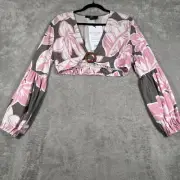 LexBreezy Moani Crop Top Womens Large Pebble Pua Melia Pink Floral LS NEW