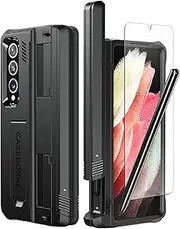 [CaseBorne] V Compatible with Samsung Galaxy Z Fold 4 Case - Full Body Protective Case with Semi-Auto Hinge Cover, [Tempered Glass Screen Protector], Kickstand and S Pen Holder (Black)