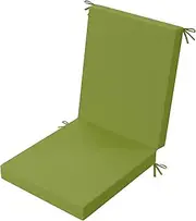 PRIMEPATIO Outdoor Patio Dining Chair Cushion, High Back Density Foam Waterproof Garden Cushions with Removable Cover, Weather Resistant Chair Seat Pad with Ties, 105x45x7cm, Green