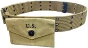 Authentic WW2 US Army M1943 Khaki Cotton Belt Webbing with WWII First Aid Pouch