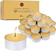 Natural Beeswax Tealight Candles in Metal Aluminum Cup - Organic Mini Candle Natural Scent Smokeless 4-5 Hours Long Burning - Yellow, Pack of 24