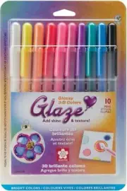 Sakura GLAZE Glossy 3-D INK BRIGHT COLORS Art Pen 10 pc set 38370 pens NEW!