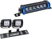 Kings 6" Single Row Light Bar + Number Plate Bracket + 2x 4.4" Work light