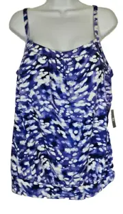 NWT Lands End Blouson Tankini Top Navy Purple Size 18 SPF 50 Soft Cup Bra NEW