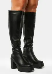 [Lamoda] Wide Calf Slick Nicks Knee High Boots