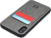 Dockem iPhone XR Luxe M2T Wallet Case (6.1"): Built-in Invisible Metal Plate for Magnetic Mounting with Canvas Style Synthetic Leather 2 Card Slots [Grey]