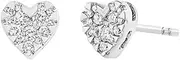 [Ordaamis] White gold plated Sterling Silver Heart Stud Earrings with Cubic Zirconia Crystals, Youth Jewellery