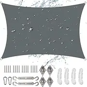 NAKIHOUSE Sun Shade Sail 6m x 4m Rectangle Waterproof Sunscreen Awning Canopy with Fixing Kit 95% UV Block Sun Shades for Outdoors, Garden, Patio, Yard, Party (Grey)