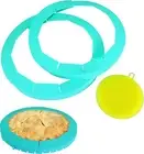 (2 Pack) Silicone Pie Crust Shield with Silicone Scrubber- Blue Adjustable Cover