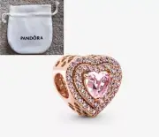 Authentic PANDORA RoseGold Pink Sparkling Levelled Heart Charm Christmas Gift