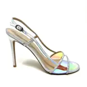 Stuart Weitzman Mondrian Iridescent Sandals size 10.5 10 1/5 silver