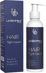 Le Bonheur Hair Night Cream | Keratin – Argan Oil – Vitamin E | For All Type of Hair | Anti Frizz, Hydration and Nutrition Leave In & No Wash Treatment | 200ml