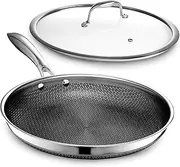 HexClad Hybrid Nonstick 30 cm Frying Pan with Tempered Glass Lid, Stay-Cool Handle, Dishwasher-Friendly, Oven-Safe Up to 480°C, Induction Ready, Compatible with All Cooktops