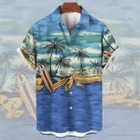 在飛比找蝦皮購物優惠-新款夏威夷印花短袖襯衫男沙灘夏威夷男士襯衫