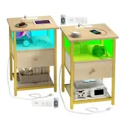 LED Nightstands Set of 2 with Charging Station, Bedside Tables with USB Ports