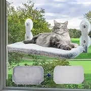 Window Perch, Cordless Hammock for Cats With 4 Suction Cups and 2 Cozy Pad Bed Covers - Foldable Seat for Indoor Large and Medium Cats (Grey)