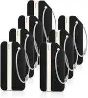 [Aefemuhi] Aluminum Alloy Luggage Tags, Luggage Tag with Name ID Card and Stainless Steel Loop, Aluminum Alloy Baggage Tag Suitcase Tags Travel Accessories for Checked Luggage (7 Pack Black)