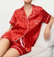 NEW PETER ALEXANDER RED STRIPE PENNY CHIC POLY SATIN SHORTIE PJ SET XL RRP$129