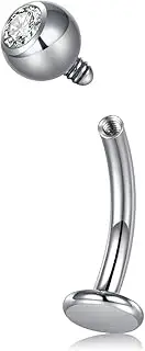 [CIZME] 14mm G23 Solid Titanium Belly Button Rings Long Bar Belly Piercings Internally Threaded Floating Belly Navel Rings Piercing Jewelry for Women CZ Opal