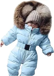 [Generic] Kids Snow Pants with Bib Baby Romper Outerwear Snowsuit Girls Coat Infant Jumpsuit Hooded Jacket Warm Girls Coat&Jacket 12 Kid Sky Blue
