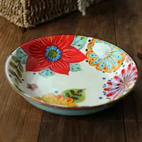 在飛比找樂天市場購物網優惠-朗汀 花迷離陶瓷深菜盤餃子盤子 釉下彩純手繪陶瓷菜盤子拌面盤