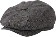 [TOP-EX] L/XL/XXL Merino Wool Flat Hat Men's 8 Panel Peaky Herringbone Tweed Retro Flat Cap Bat Cap Gatsby Cap, 95574_Grey Herringbone, L