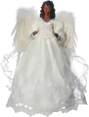 16" Lace Dress African American Angel Tree Topper - Black Angel Tree Topper - Af