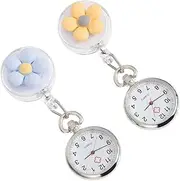 [VALICLUD] 2Pcs Retractable Flower Pattern Nurse Watch Clip Pocket Watch for Medical Professionals Macaron Color Design for Students and Nurses