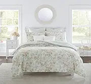 [Laura Ashley] Home - King Comforter Set, Reversible Cotton Bedding, Includes Matching Shams with Bonus Euro Shams & Throw Pillows (Madelynn Pastel Blue, King)