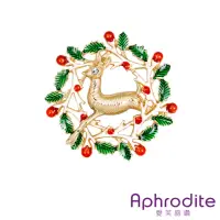 在飛比找momo購物網優惠-【Aphrodite 愛芙晶鑽】創意聖誕麋鹿花環造型胸針(聖