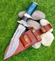 Fixed Blade Knife with Sheath 14 Inch Handmade Custom Damascus Hunting Knife