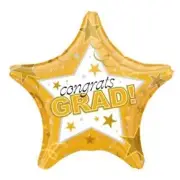 Graduation Gold Congrats Grad Star 19-Inch Foil Balloon Gold Grad Decoration