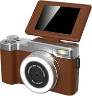 4K Digital Camera 48MP Resolution 18X Zoom Compact Travel Size for Selfie and Video Recording (Brown)