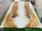 Luxury White Epoxy Resin Dining Table with Acacia Wood Bar Countertop - Stunning