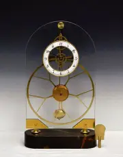 French Style Thin Glass Pinwheel Escapement Big Wheel Marble Base Skeleton Clock
