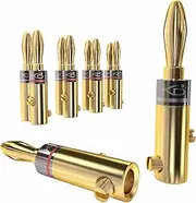 KabelDirekt – Banana Plugs – 5 Pairs (for Speaker Wire up to 6mm², Allow Flexible Connection to Speakers, amplifiers, A/V receivers, Power amplifiers & Stereo Systems, Fixing Screws, Gold Plated)