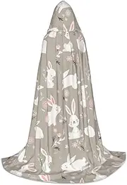 SKKNT Easter Bunny Floral Print Halloween Hooded Cloak Full Length Cape With Hood For Men And Women For Carnival